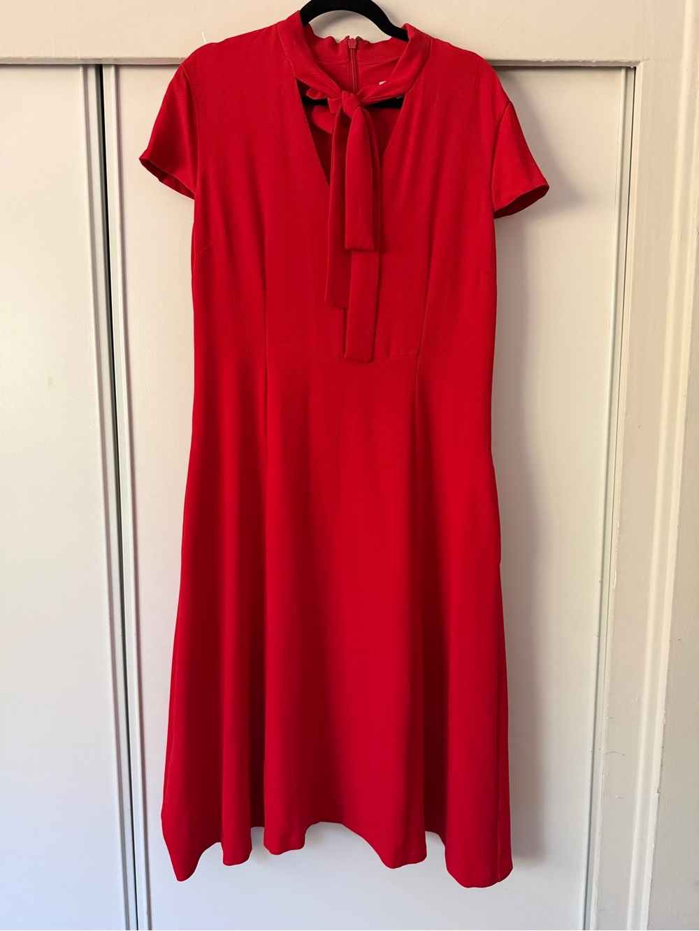 New York & Company Vibrant Red Tie-Neck A-Line Dress